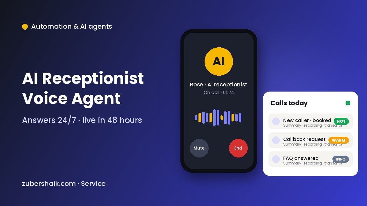 AI receptionist voice agent answering calls with a live call dashboard