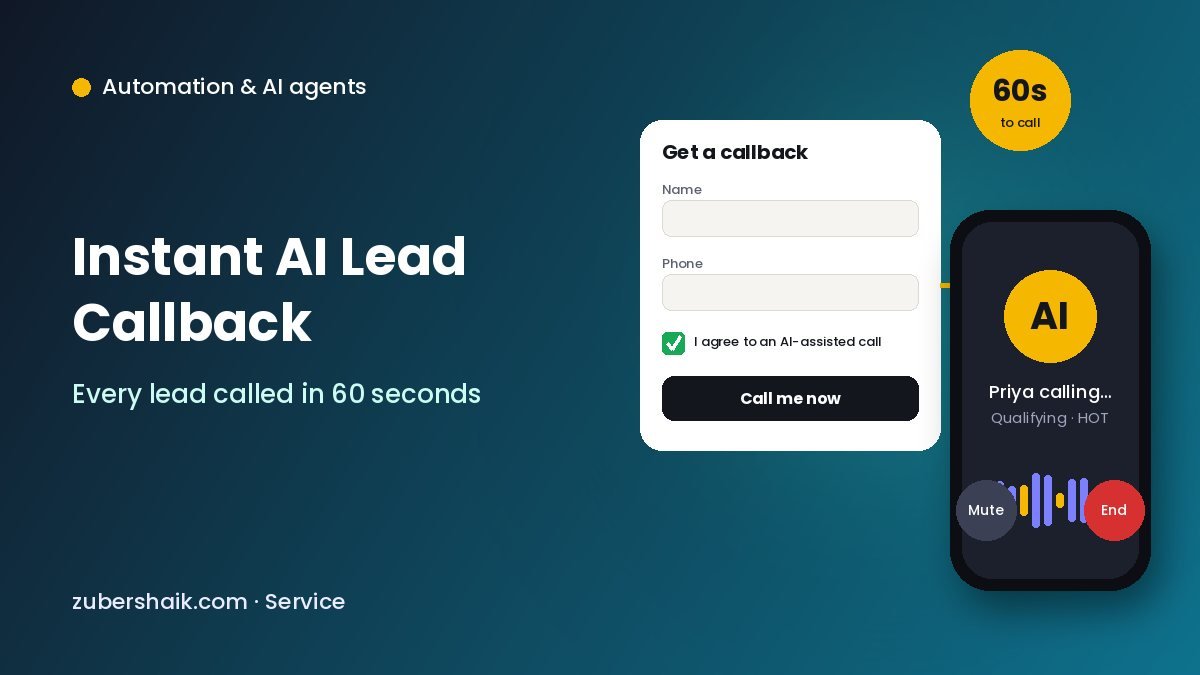 Lead form with consent checkbox triggering an AI callback within 60 seconds